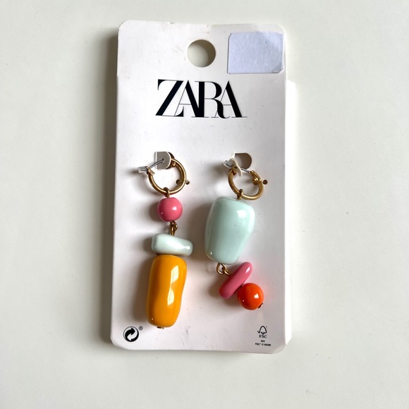 NWT Zara Statement Pastel Colourful Playful Hoop Earrings Blue Pink Yellow Gold - Picture 5 of 8